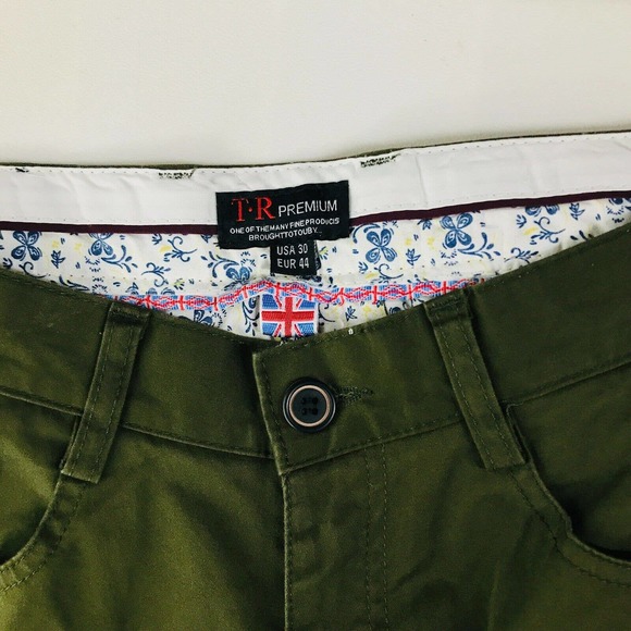 TR Premium Men's 30 Pants Green Slim Fit Cotton Satin Straight Flaw DA20 - Picture 3 of 6